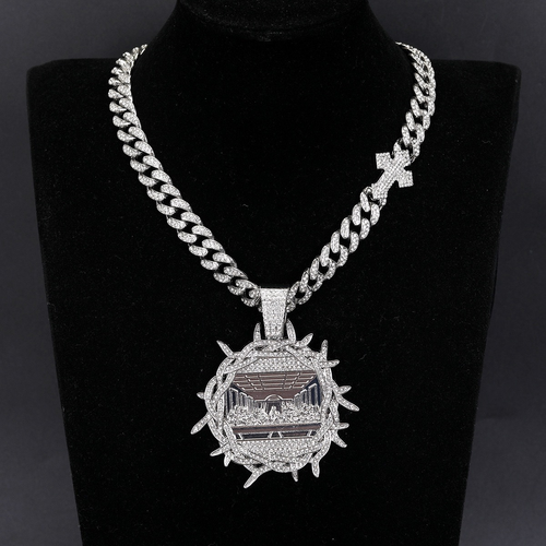 Final Meal Themed Zircon Pendant Necklace 24K Gold Plated Casual Sporty Zinc Alloy Chain Width 13mm Length 18 Inches