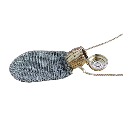 Coin Purse Vintage 1920'S English Victorian Metal Mesh Coin Bag with Twist Lid Gate Top & Chian Double Mesh Antique Change Purse