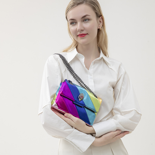2025New Women Leather rainbow Shoulder Bag Metallic Pu Colorful Handbag