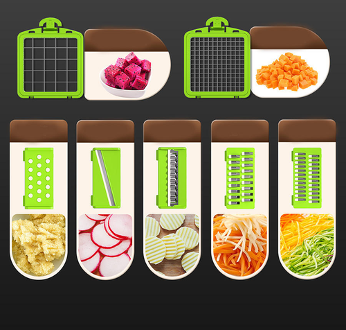 18in1 Vegetable Chopper Dicer with Container Cheese Grater Slicer Stainless Steel Manual Hand Cooking Gadget for Kitchen