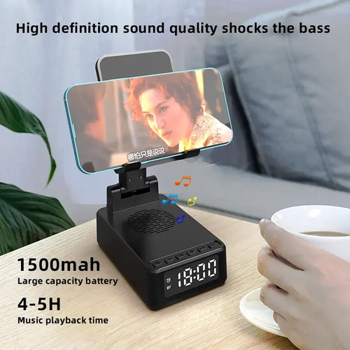 New Wireless Charger BT Clock Speaker Mobile Phone Stand Multi-in-one Desktop Folding Stand BT Small Audio Box
