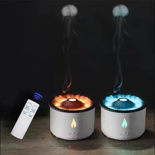 Intelligent Purifiern 360ml Flame Humidifier Aromatherapy Two Spray Jellyfish Volcano Diffuser With Remote Control