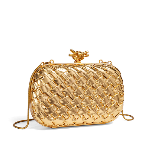2025New Fashion Trends Women Metallic Golden Hand Clutch Bag for Wedding Party Ladies Popular Evening Bag Purse with Chains