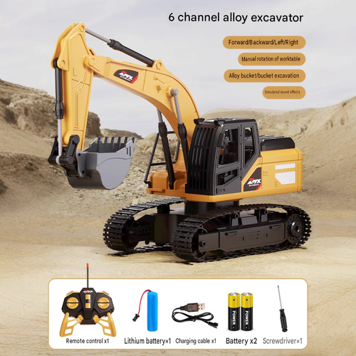 Alloy Remote Control Excavator Toy for Kids, Rechargeable Electric Engineering Vehicle, Outdoor RC Digger Car for Boys
