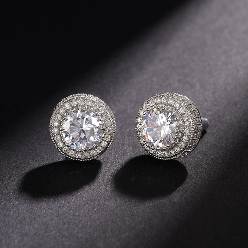 Wholesale Jewelry Earrings for Men Hip Hop Style Bling Gold Plated Round CZ Zircon Diamond Stud Earrings for Anniversary Gifts