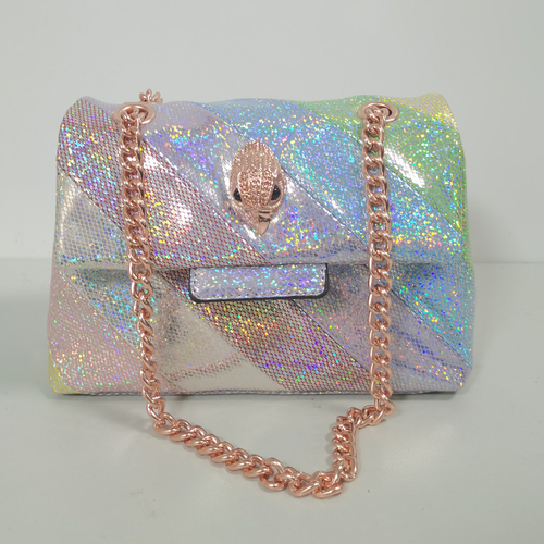 2025 Shimmer Falcon Bag - Rose Gold Hardware Crossbody Purse, Vegan Leather Detachable Chain Shoulder Bag for Women Night Out