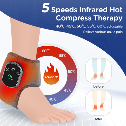Electric Foot and Ankle Massager with Warm Hot Compress Ankle Brace for Joint Sprain & Muscle Fatigue （Single packRelieves Pain）