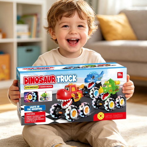 Press & Go Inertial Animal Car Toy for Kids, Cartoon Themed Big Foot Inertia Animal Vehicle with Lights