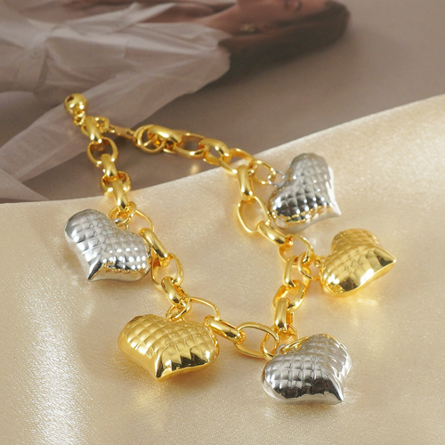 24K Gold & White K Malaysia Internet Celebrity's Hot Peach Heart Bracelet Cross-Border Light Luxury Chain Link Fashion Bracelets