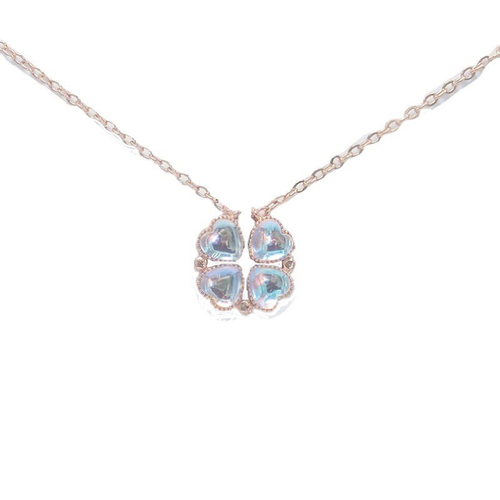 Personalized Creative Stainless Steel Necklace Colorful Four-leaf Clover Clavicle Chain Open and Close love Pendant Necklace