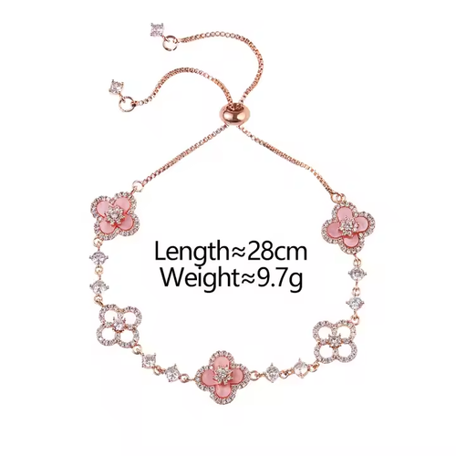 Vershal D-241 Pink Lucky Clover Inlay Zircon Fashion Bracelet 18k Gold Plated Elegant Bracelet for Women
