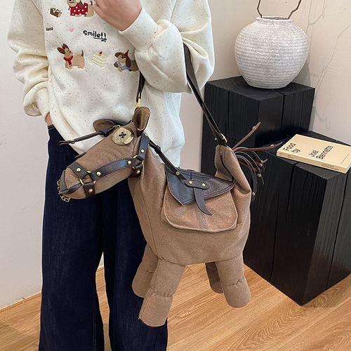2025 Fashion Retro Large-capacity Pu Bag Niche Casual Female Bag Ins Creative One-shoulder Messenger Cartoon Donkey Backpack