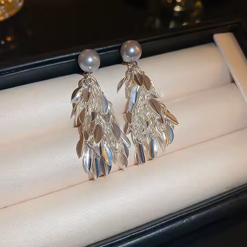 Pearl Decoration Tassel Drop Earring Women Fashion Real Gold Plated Jewelry Earrings Luxury 925 Silver Earrings