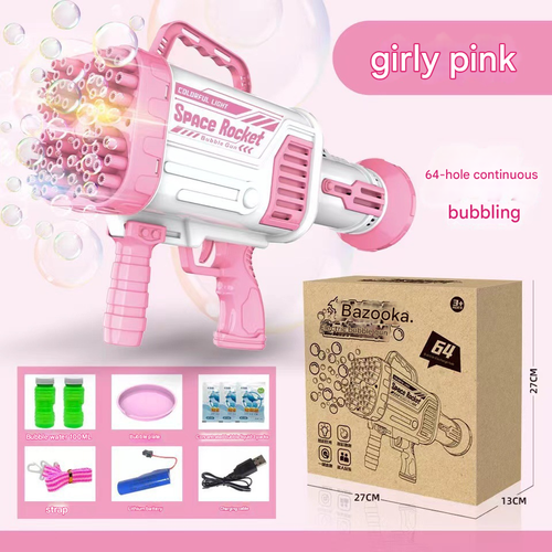 NEW Outdoor Shining 64 Holes Bubble Machine Toys Bubble Blower Electric Automatic Bazooka Rocket Boom Soap Bubble Gun Toys