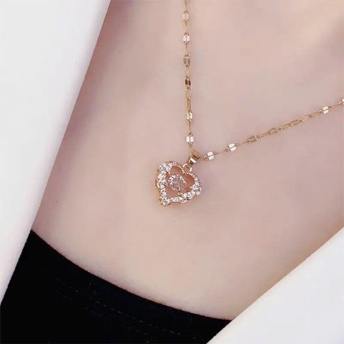 2025 New Wholesale Tarnish Free Necklace Stainless Steel Gold Plated Necklace Hollow Zircon Heart Necklace