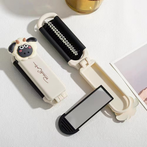 Buy One Get One Free 2025New Beige Foldable Travel Comb Light Luxury Portable Air Cushion Mirror Comb Removable Mirror Hair Brush All-in-one Comb