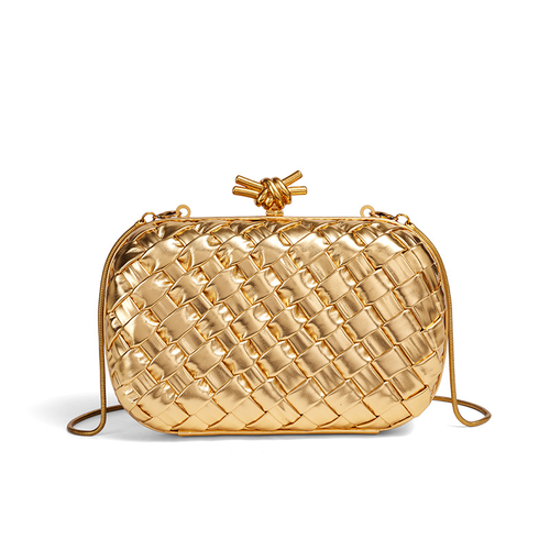 2025New Fashion Trends Women Metallic Golden Hand Clutch Bag for Wedding Party Ladies Popular Evening Bag Purse with Chains