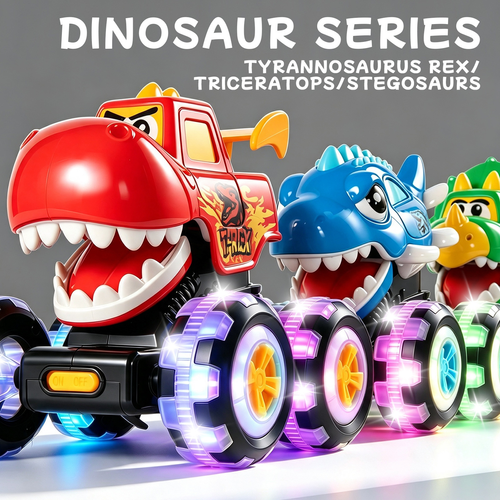 Press & Go Inertial Animal Car Toy for Kids, Cartoon Themed Big Foot Inertia Animal Vehicle with Lights
