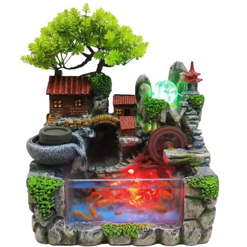 Wholesale Table Desk Office Home Wall Decoration Indoor Tabletop Decor Rockery Fish Jar Resin Water Fountain