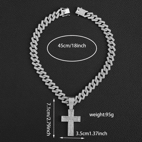 Hip-hop hot selling alloy full diamond cross pendant fashion trend rap diamond men's Cuban chain necklace jewelry