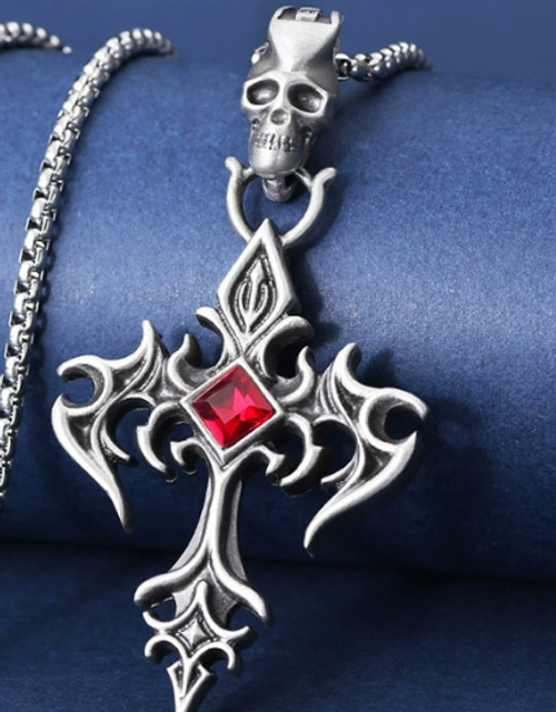 Gothic Skull Necklace for Men Women - Black Diamond Hollow Cross Choker Punk Rock Hip Hop Jewelry Stainless Steel Gothic Grunge Chain