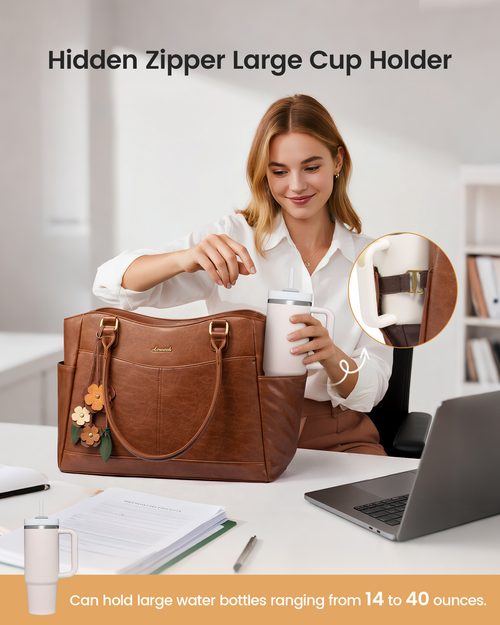 Large Laptop Tote Bag for Women Work Waterproof PU Leather Business Briefcase Office Computer Handbag Purse
