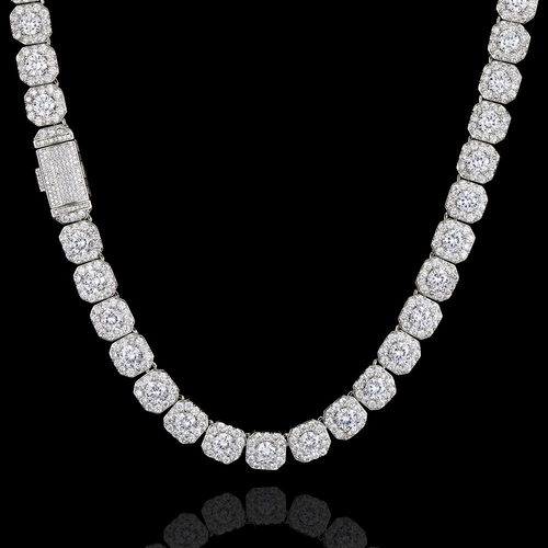 Nuoya 10mm Gold Plated Clustered Tennis Chain Necklace Iced Out Baguette Cubic Zircon Choker Necklaces