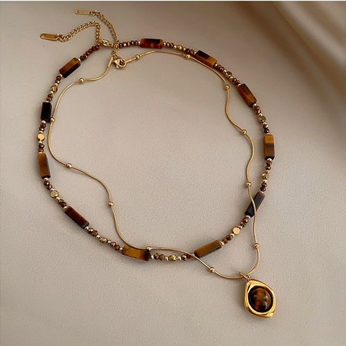 The Maillard Stack: Tiger Eye Layered Necklace - Your Autumn Uniform's Finishing Touch