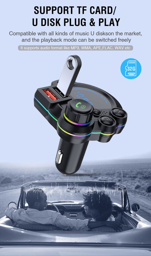 Hands-free Call P22 New Car FM Transmitter QC3.0+PD20W Dual Fast Charger Blue Tooth Receiver