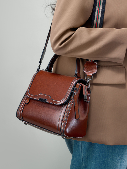 2025 Womens Genuine Leather Bucket Bag Convertible Crossbody Shoulder Tote Work Commute Purse