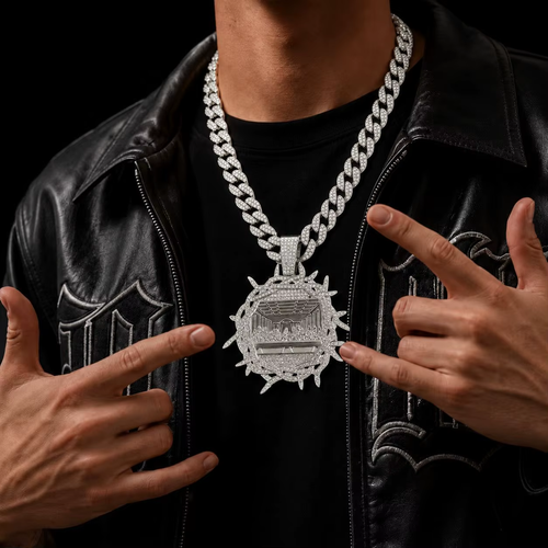 Final Meal Themed Zircon Pendant Necklace 24K Gold Plated Casual Sporty Zinc Alloy Chain Width 13mm Length 18 Inches