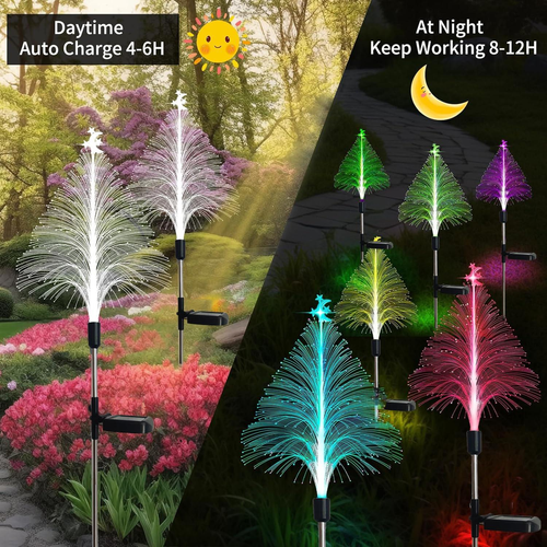 Optic Fiber Solar LED Outdoor Garden Light Waterproof RGB Colorful Stake for Lawn Park Gate Security for Landscape Event Flower（Two-pack）