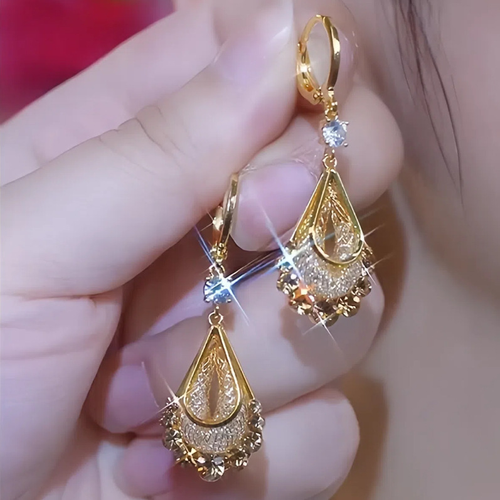 Diamond-set Double Layer Water Drop Net Yarn Zircon Ear Light Luxury High Sense Atmosphere Earrings Delicate Fashion New Women