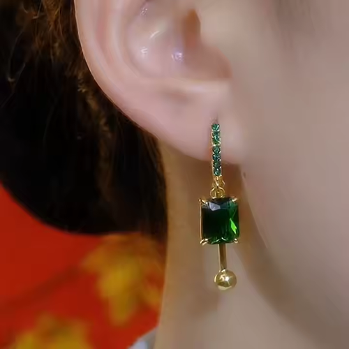 Hypoallergenic Needle Earring Sparkling Geometric Drop Hoop Earrings for Women