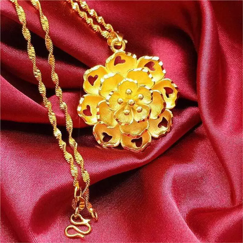 Gold Plated Placer Big Flower Pendant Necklace Water Ripple Women's Fashion Sand Gold Chain