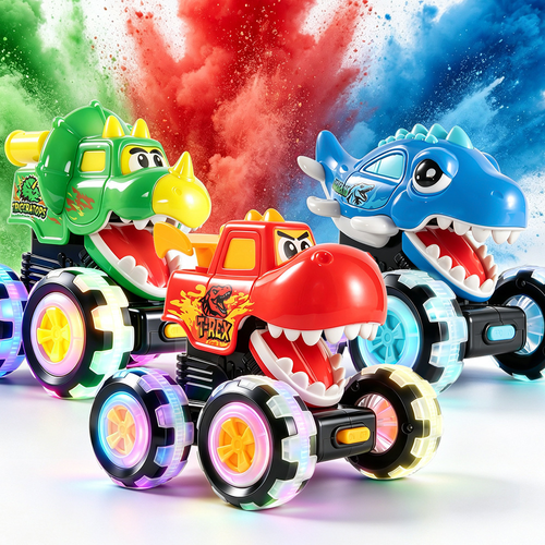 Press & Go Inertial Animal Car Toy for Kids, Cartoon Themed Big Foot Inertia Animal Vehicle with Lights