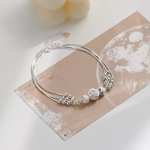 New Design Fashion 925 Sterling Silver Snake Chain Lucky Carved Beads Adjustable Bracelet for Women