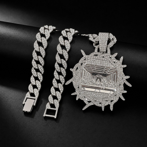 Final Meal Themed Zircon Pendant Necklace 24K Gold Plated Casual Sporty Zinc Alloy Chain Width 13mm Length 18 Inches