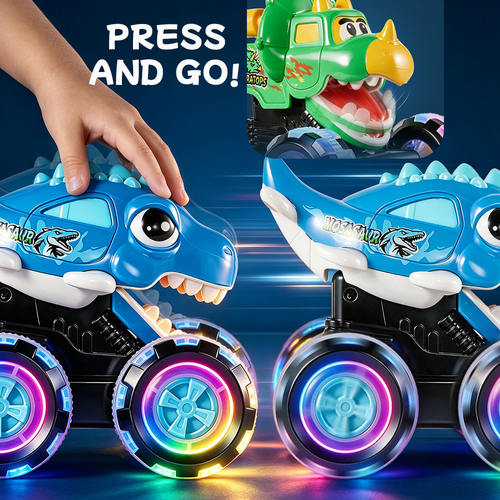 Press & Go Inertial Animal Car Toy for Kids, Cartoon Themed Big Foot Inertia Animal Vehicle with Lights