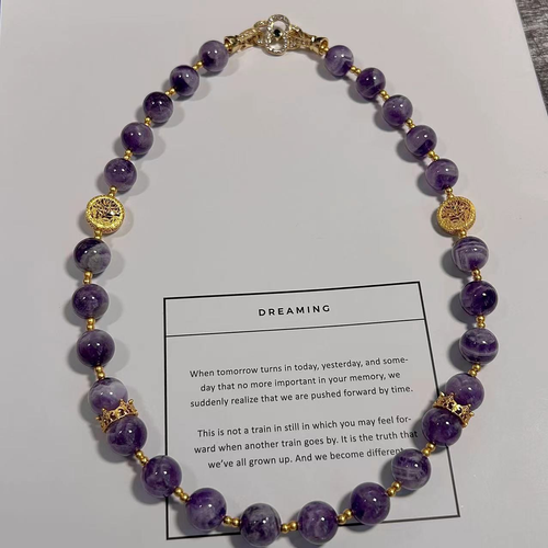 Medieval Vintage Handmade Beaded Amethyst Jewelry Set Retro Design Advanced Amethyst Necklace Fashion Gift Set