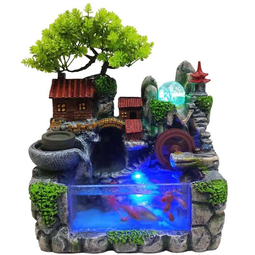 Wholesale Table Desk Office Home Wall Decoration Indoor Tabletop Decor Rockery Fish Jar Resin Water Fountain