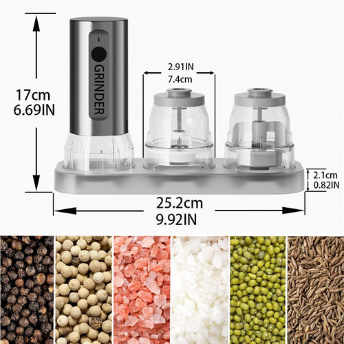 2025 New Style Kitchen Spice Mill Shaker Stainless Steel USB Rechargeable Electric Salt and Pepper Grinder Set with Base