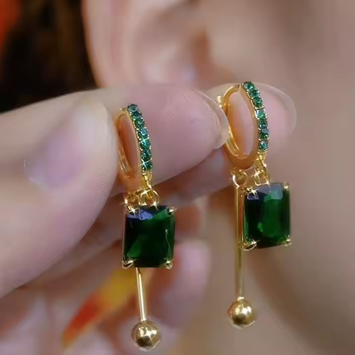 Hypoallergenic Needle Earring Sparkling Geometric Drop Hoop Earrings for Women