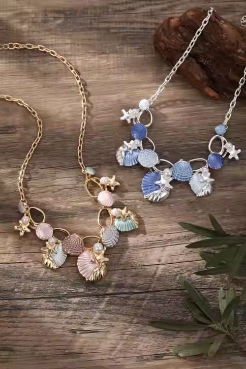 Wholesale Fresh Beach Chain Multi-functional Color Oil Color Shell Starfish Conch Pearl Sea Animal Chunky Charm Necklace