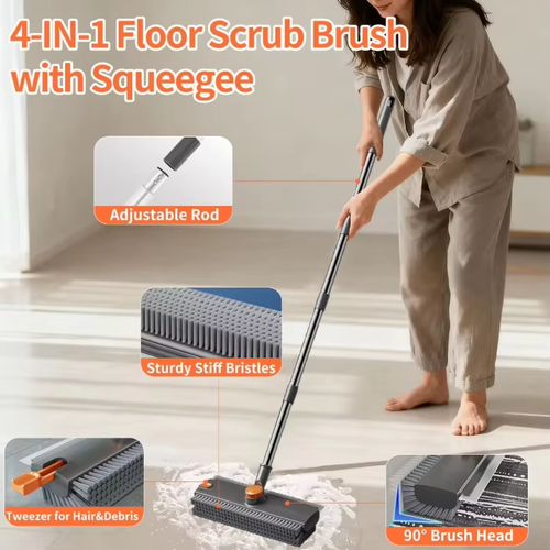 Plastic Push Broom Brush Crevice Cleaning Tool for Home Bathroom Floor Scrubbing Cleaning Brush With Squeegee Floor Scrub Brush
