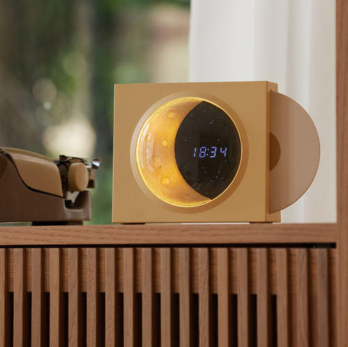 Retro CD Design Blue Tooth Speaker Desktop Digital Clock Half Moon Starry Atmosphere Night Light BT Speaker