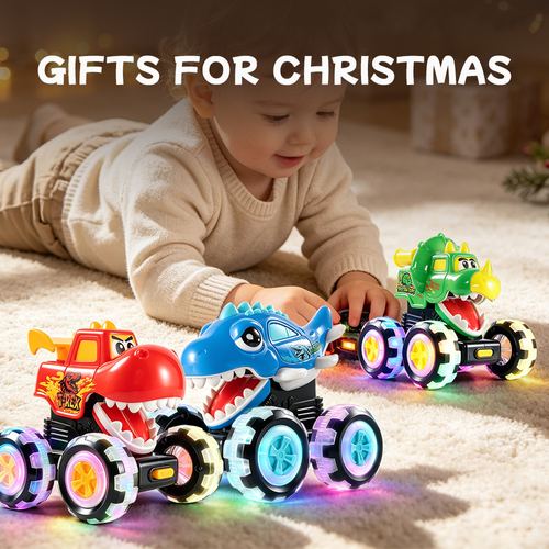 Press & Go Inertial Animal Car Toy for Kids, Cartoon Themed Big Foot Inertia Animal Vehicle with Lights