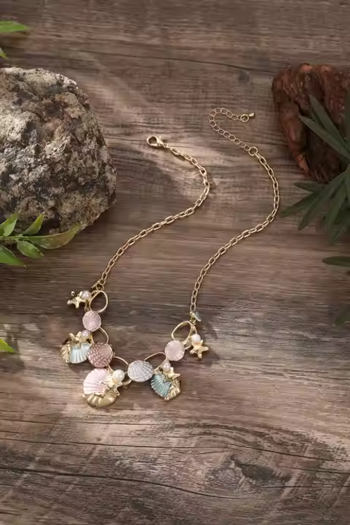 Wholesale Fresh Beach Chain Multi-functional Color Oil Color Shell Starfish Conch Pearl Sea Animal Chunky Charm Necklace