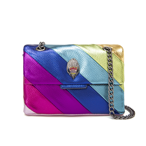 2025New Women Leather rainbow Shoulder Bag Metallic Pu Colorful Handbag