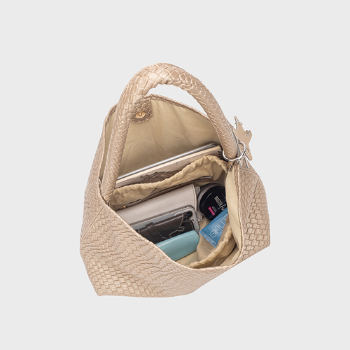 Champagne-colored 2026 super popular woven tote bag for women, large capacity, high-end handbag, shoulder bag, bucket bag.